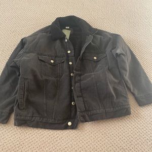 white fuzzy black jean jacket